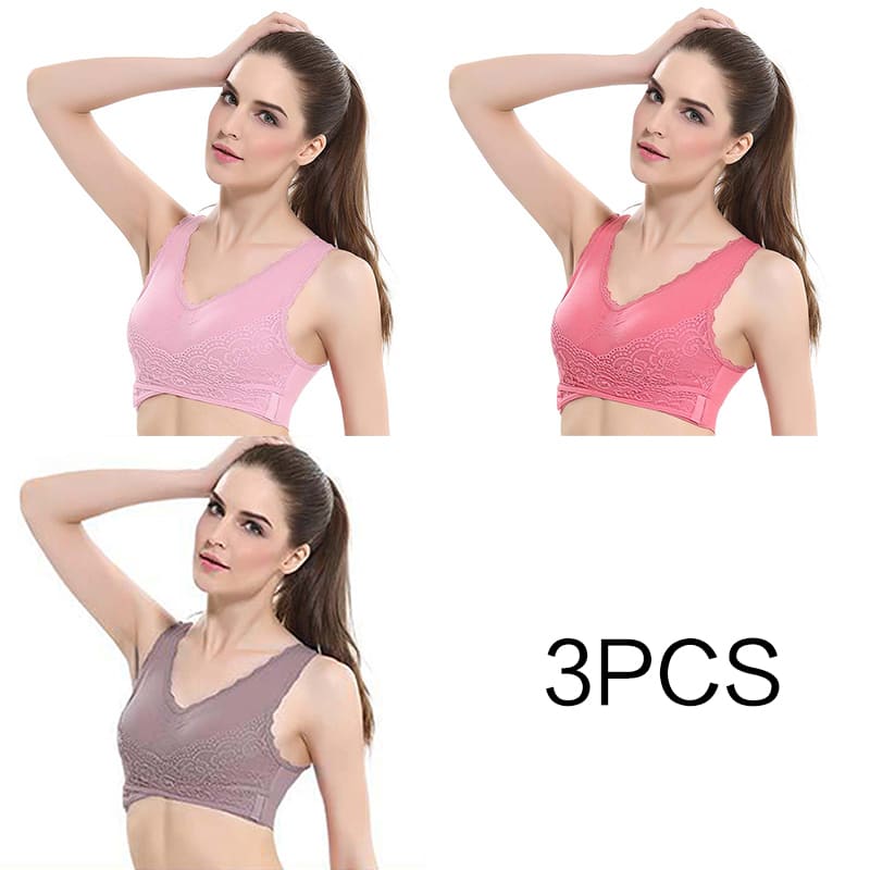 Sutiã de renda cruzada / Efeito Push Up / 3pcs