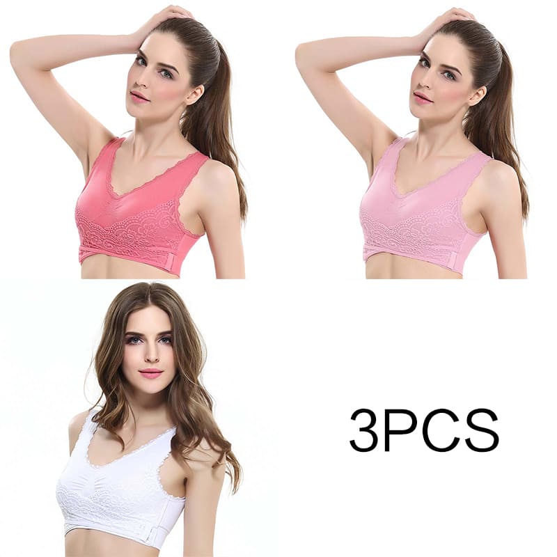 Sutiã de renda cruzada / Efeito Push Up / 3pcs