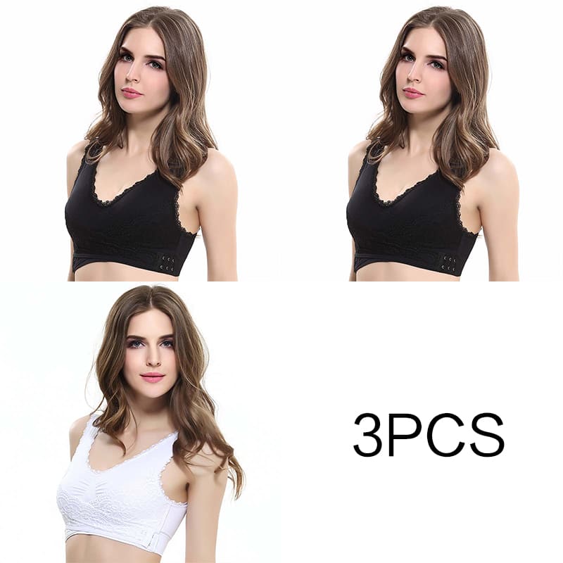 Sutiã de renda cruzada / Efeito Push Up / 3pcs