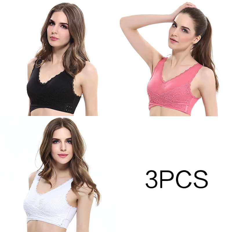 Sutiã de renda cruzada / Efeito Push Up / 3pcs