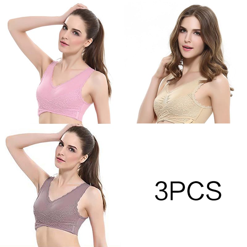 Sutiã de renda cruzada / Efeito Push Up / 3pcs