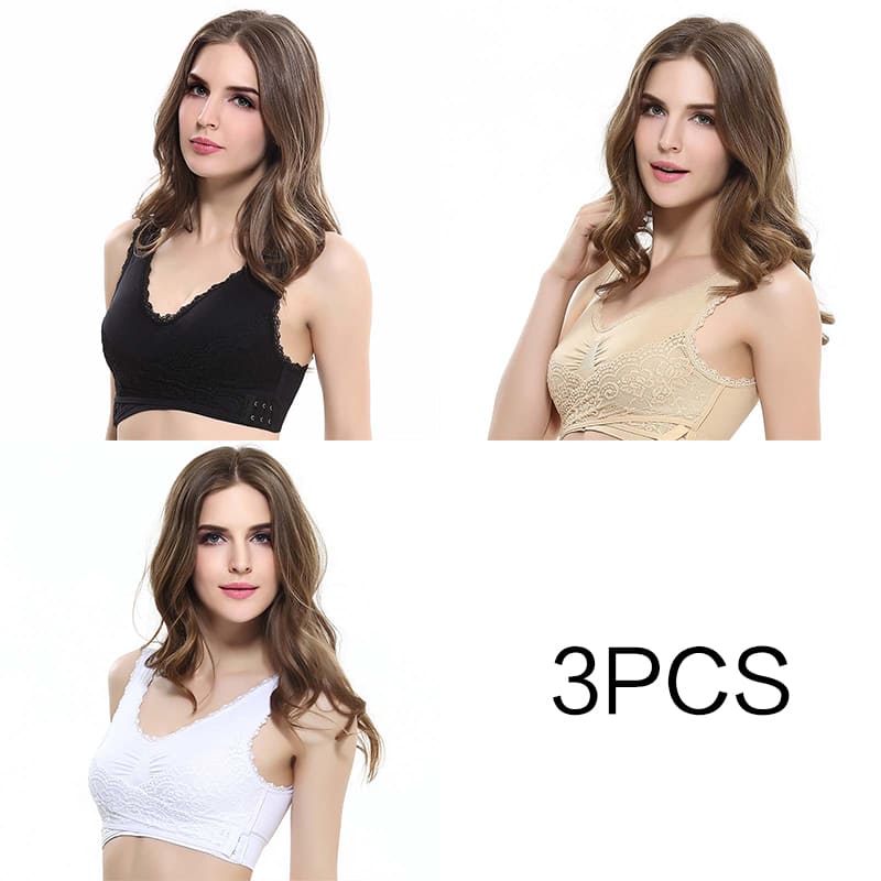 Sutiã de renda cruzada / Efeito Push Up / 3pcs