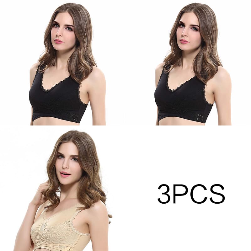 Sutiã de renda cruzada / Efeito Push Up / 3pcs