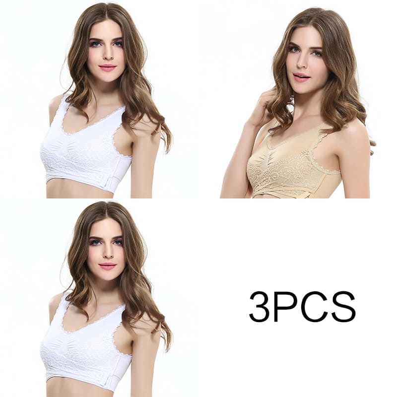 Sutiã de renda cruzada / Efeito Push Up / 3pcs