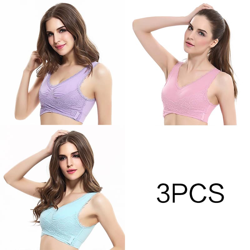 Sutiã de renda cruzada / Efeito Push Up / 3pcs