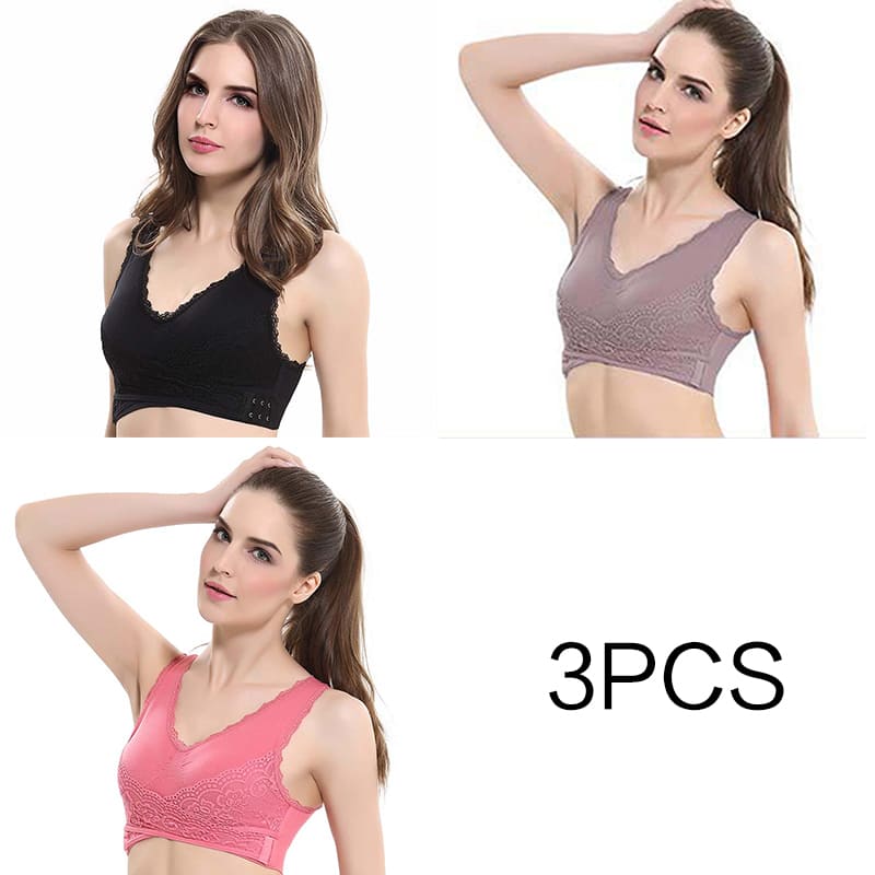 Sutiã de renda cruzada / Efeito Push Up / 3pcs