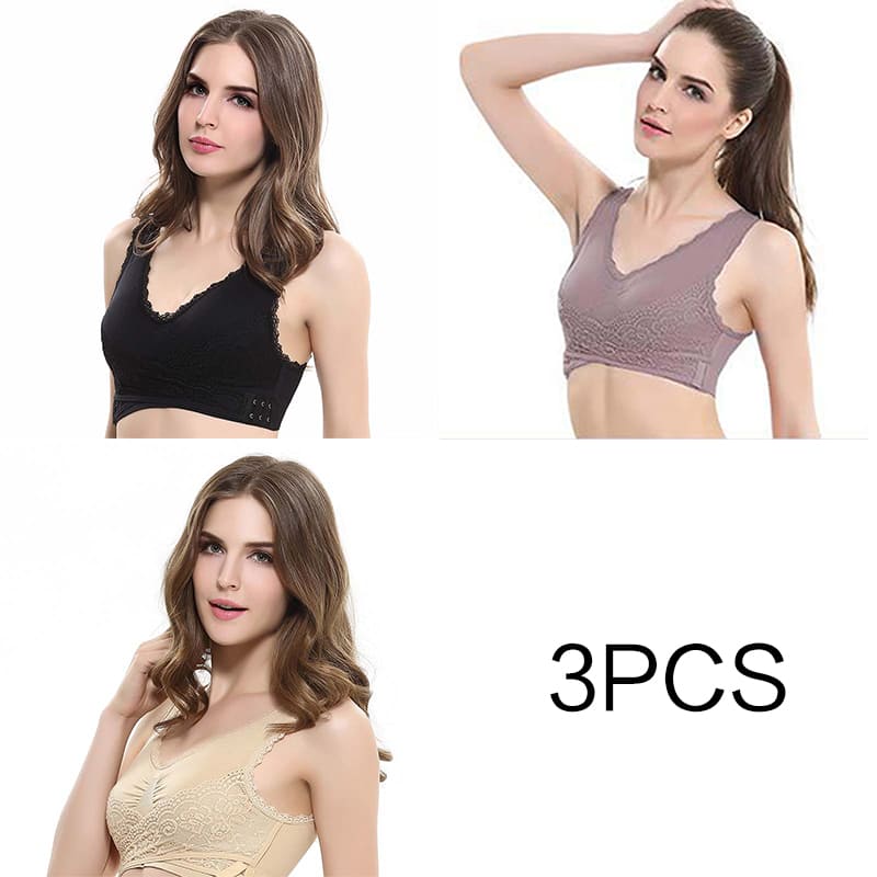 Sutiã de renda cruzada / Efeito Push Up / 3pcs