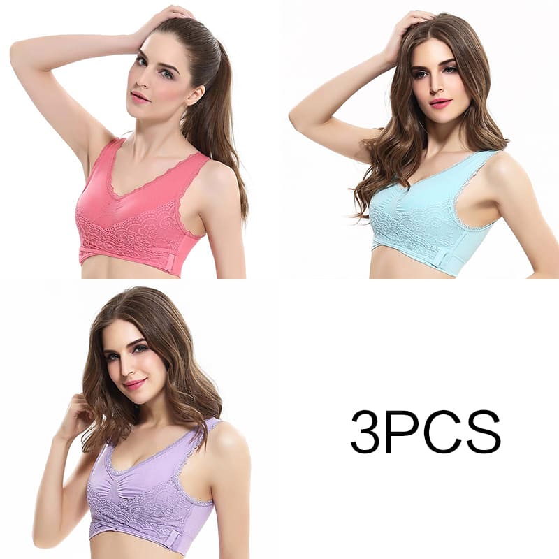 Sutiã de renda cruzada / Efeito Push Up / 3pcs